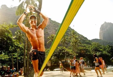 কেনা পলিয়েস্টার Webbing Slackline কাস্টমাইজড লোগো সঙ্গে ঘূর্ণায়মান হলুদ রঙ হাঁটা online manufacture